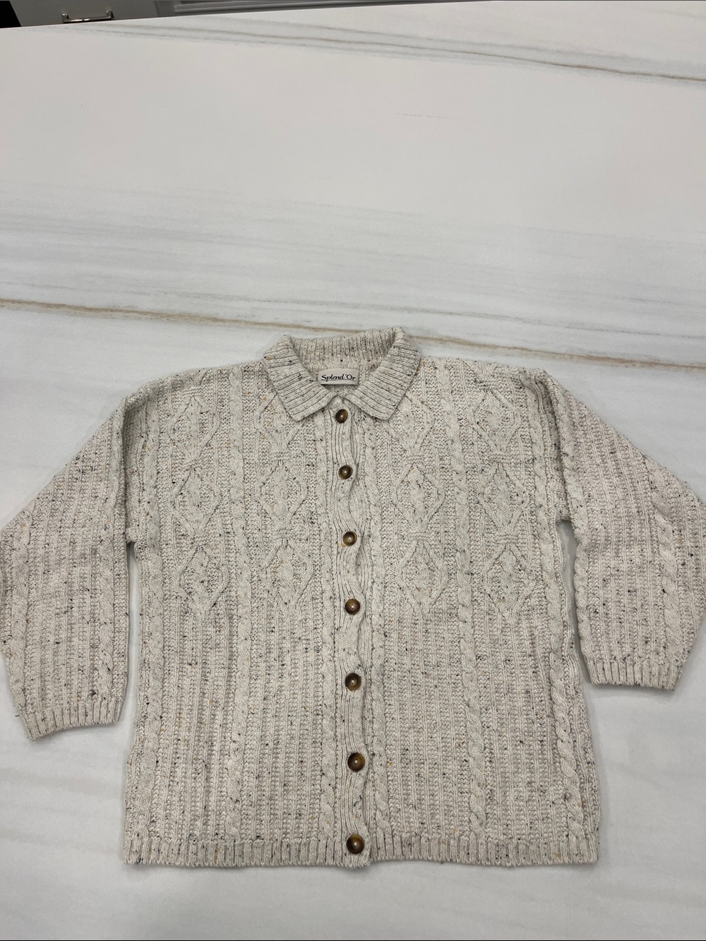 Textured Oatmeal Button-Up Cable Cardigan by Splendid